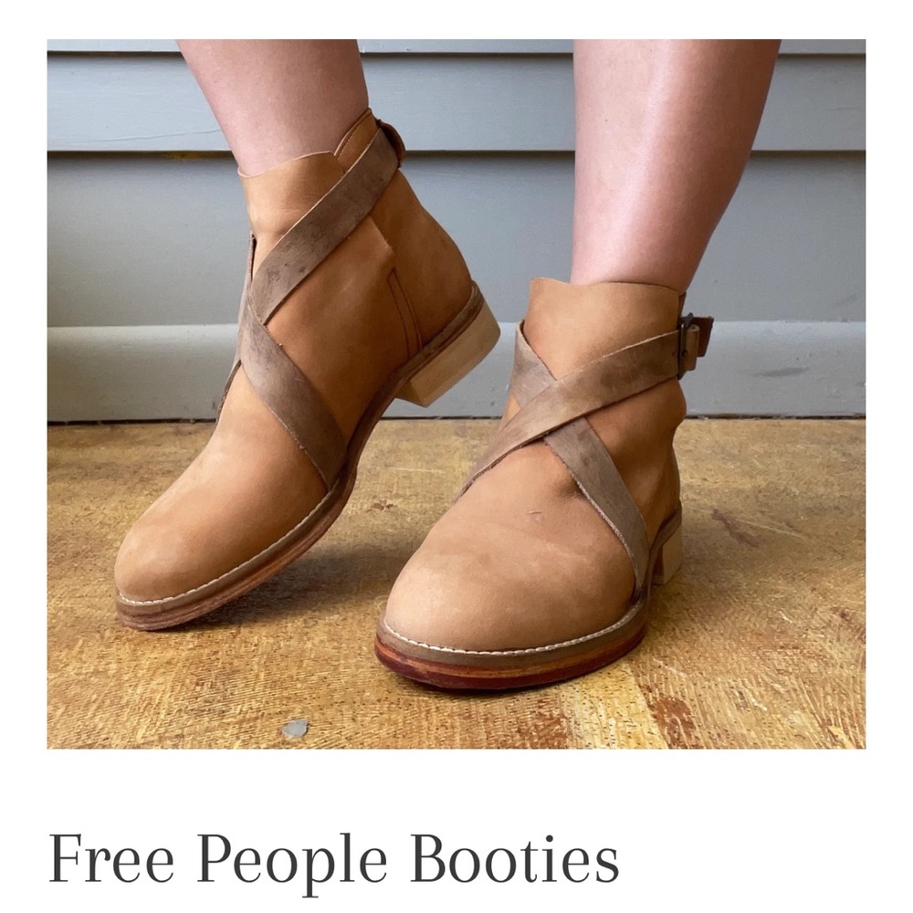 Free People tan leather slouchy strap booties